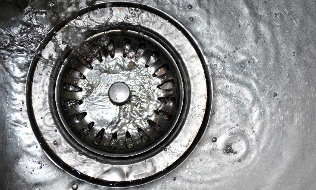 A drain in a sink