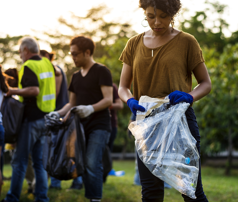 An image of a group picking up litter