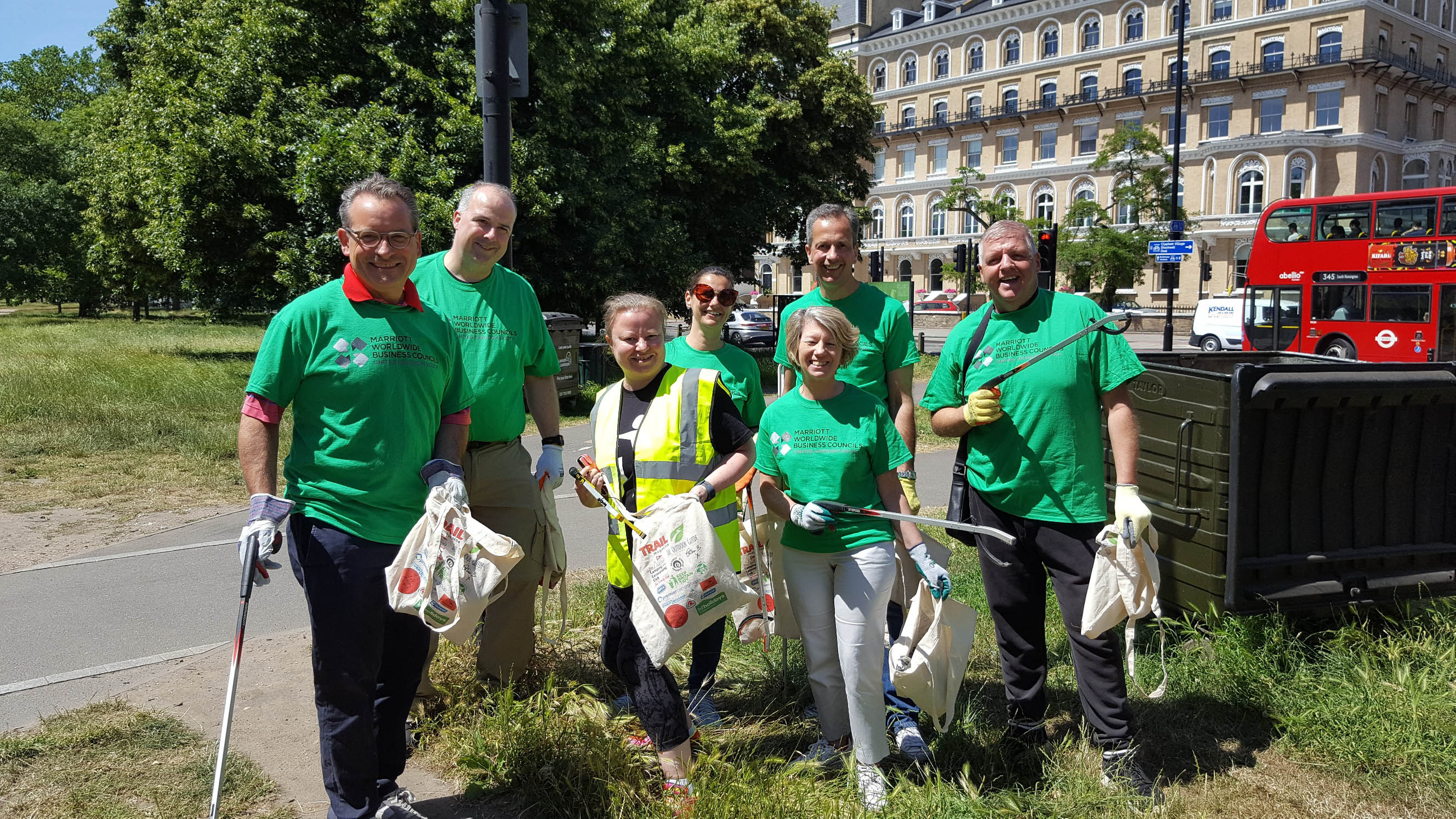 Marriott and Keep Britain Tidy staff plogging on Clapham Common