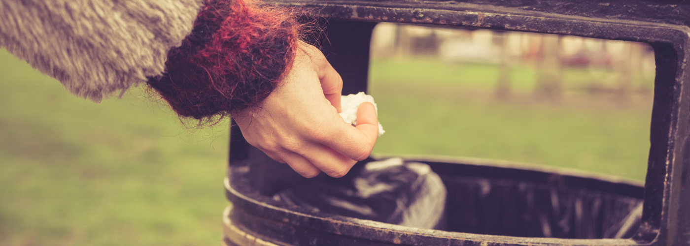 An image of a person putting litter in the bin