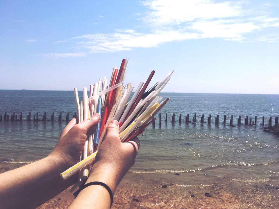 A picture of littered plastic straws