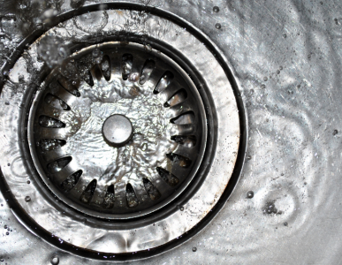 A drain in a sink