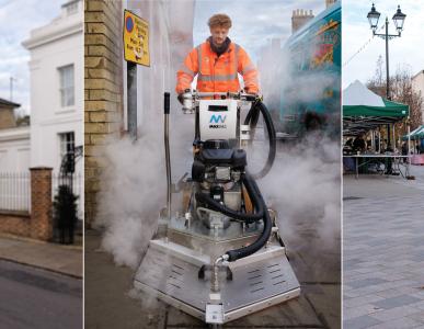 Three photos demonstrating the Chewing Gum Task Force's work