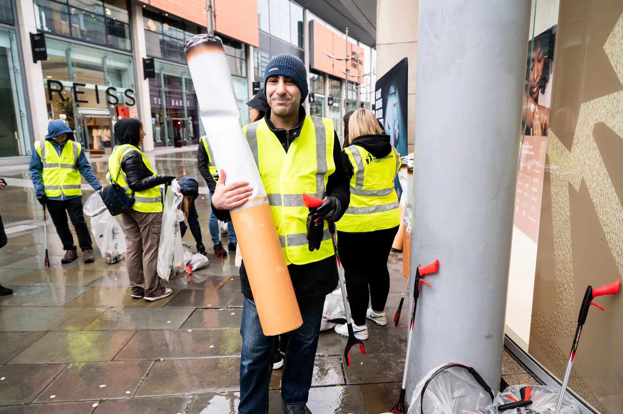 Volunteer litter picker on the street