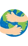 Graphic illustration of arms hugging planet earth