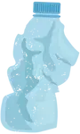Graphic illustration of a crumpled plastic bottle
