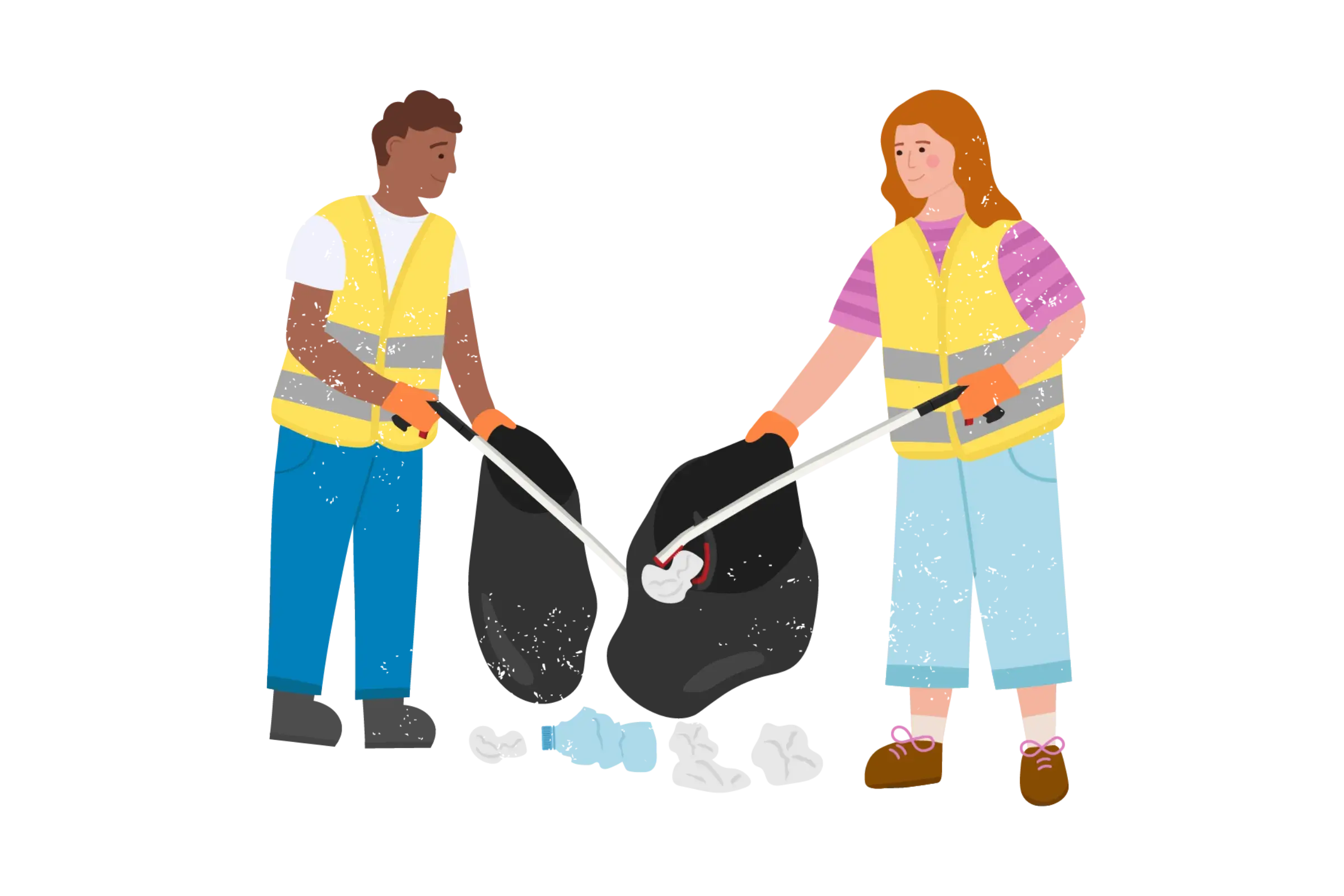 Graphic illustration of two people litter-picking