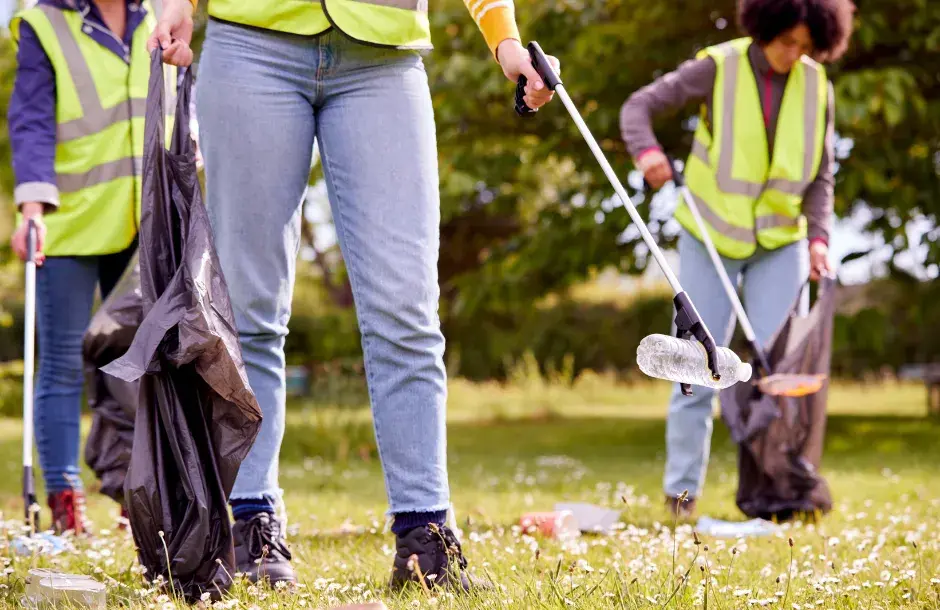 Litter-pickers in action