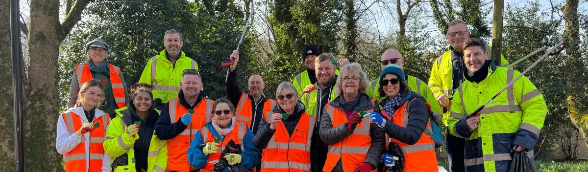 Stacy Townend, back centre, with staff from Bauer Media Outdoor and Slaithwaite WI members